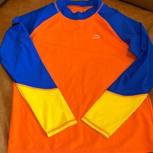 L.L. Bean Bright Orange and Blue Shirt with Yellow Accents - Size 14/16